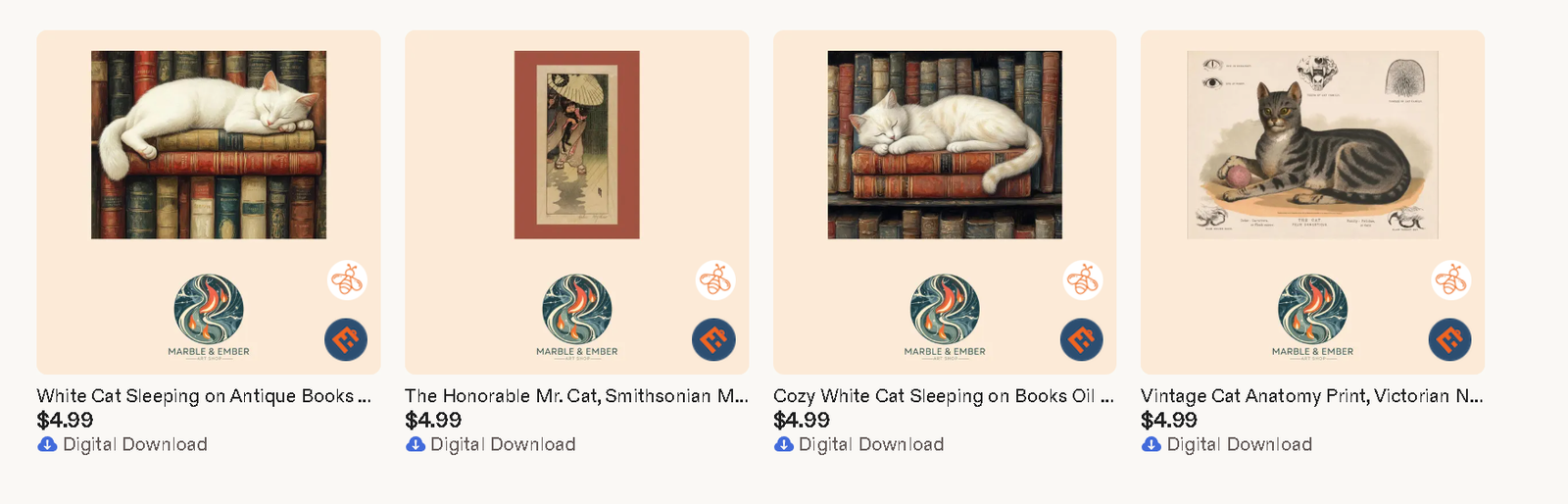 Etsy search results showing finished printable art listings