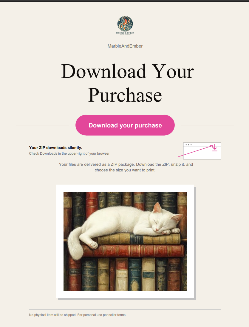 "Download Your Purchase" PDF with a large download button